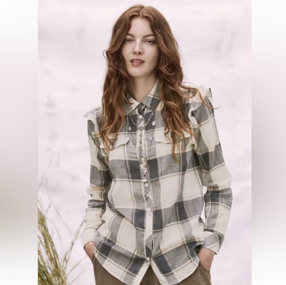 Matilda Jane Good Hart Newberry Plaid Flutter‎ Button Down Shirt